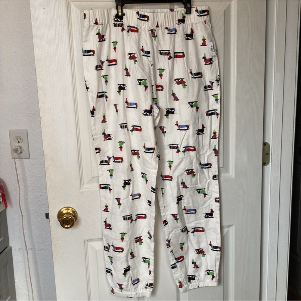 GAP White Pajama Pants with Multicolor Print of weener dog xl